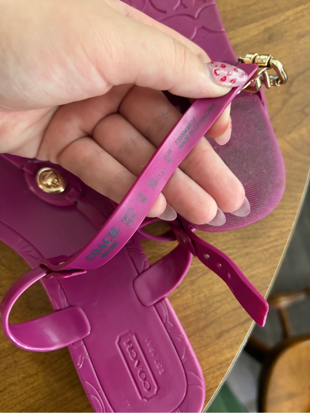 Coach Women’s Bright Magenta Jelly T-Strap Sandals - Picture 6 of 6